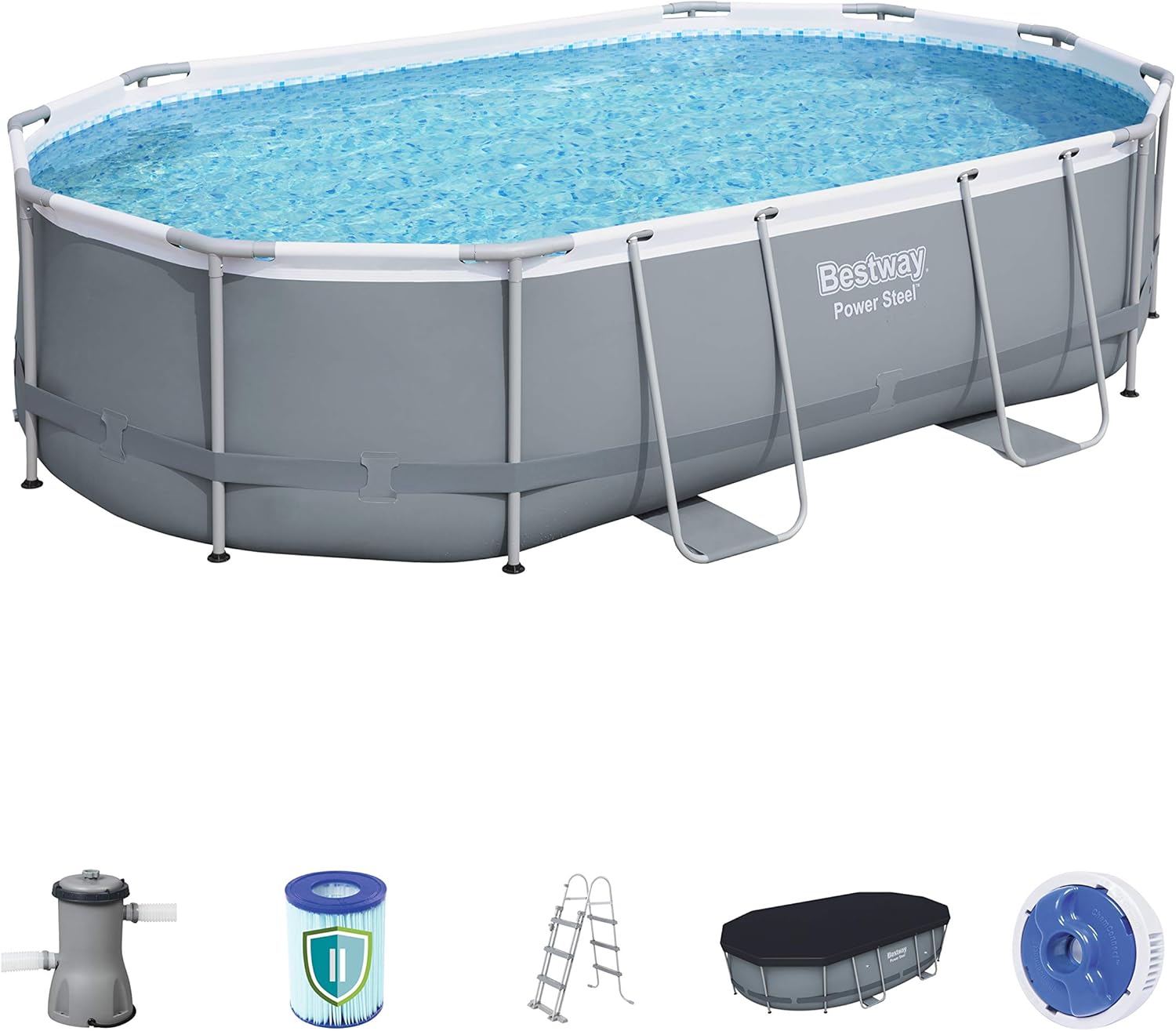 Oval Frame Swimming Pool Set Dark Grey 488 x 305 x 107 cm with Filter Pump Y53532