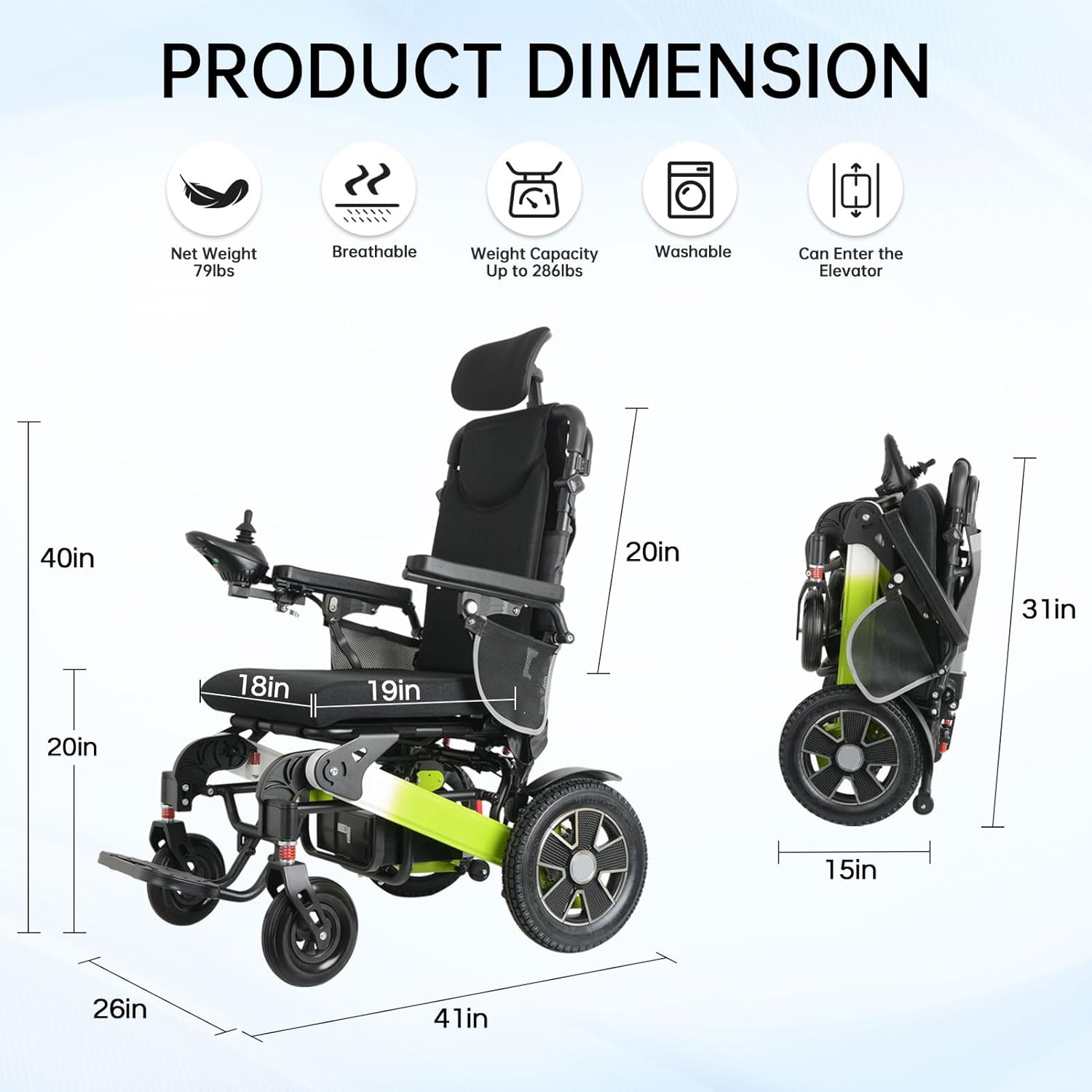 500W Reclining Electric Wheelchair, 21 Miles Travel Range, Foldable All Terrain Motorized Wheelchair F233