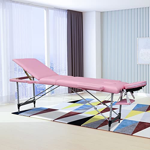 Pink 84in 3 Folding Aluminum Frame Portable Massage Bed I953