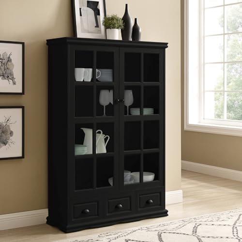White Curio Cabinet with Adjustable Shelf and Tempered Glass Doors S250105