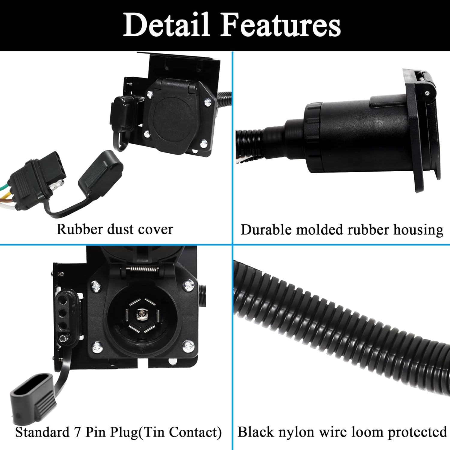 4-Way Flat to 7-Way Round Blade Trailer Wiring Harness Adapter with Mounting Bracket Black G4708