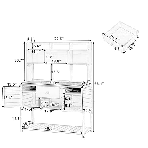 Light Brown Fir Wood Potting Bench with Drawers and Storage Shelves Q38373
