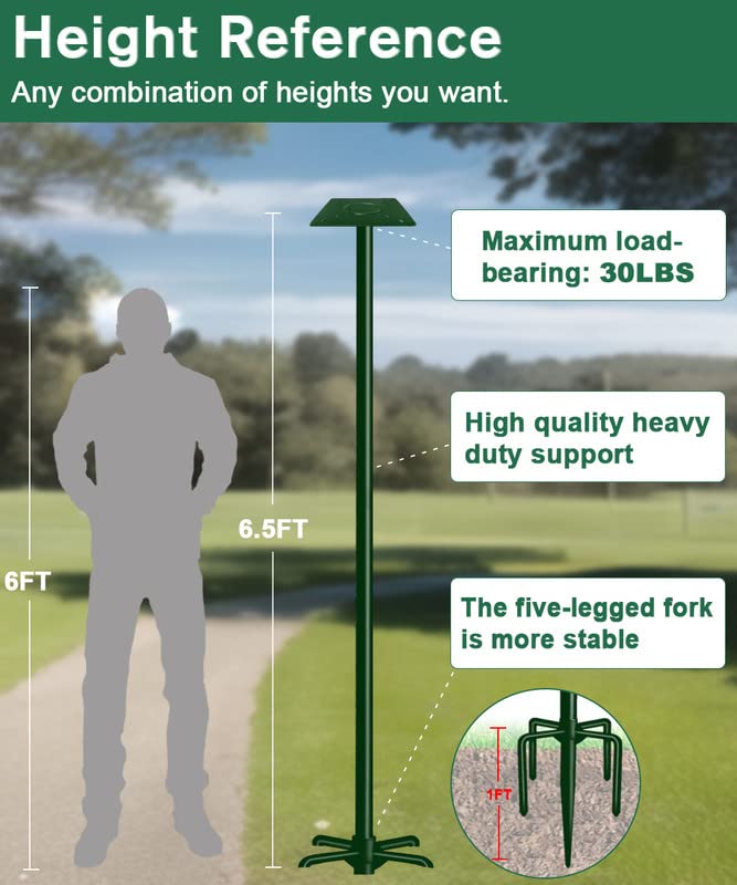 90Inch Heavy Duty Bird Feeder Pole Kit with 5 Prongs Base and 2 Plates Black G56495