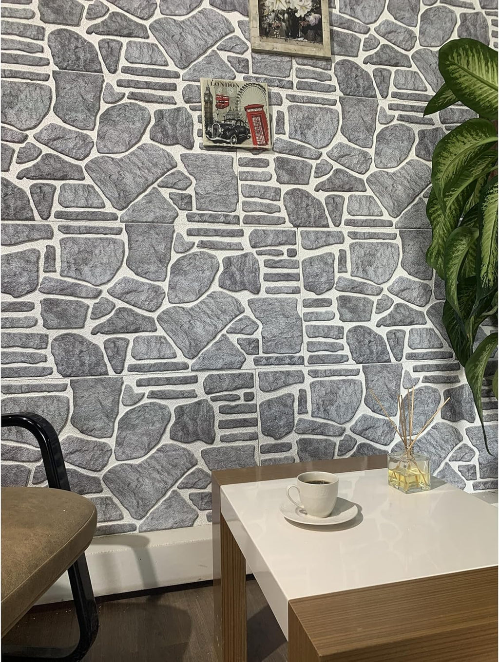 Bluish Grey White Faux Stone 3D Wall Panels, 54 sq ft, 40" x 20", Pack of 10 Q279