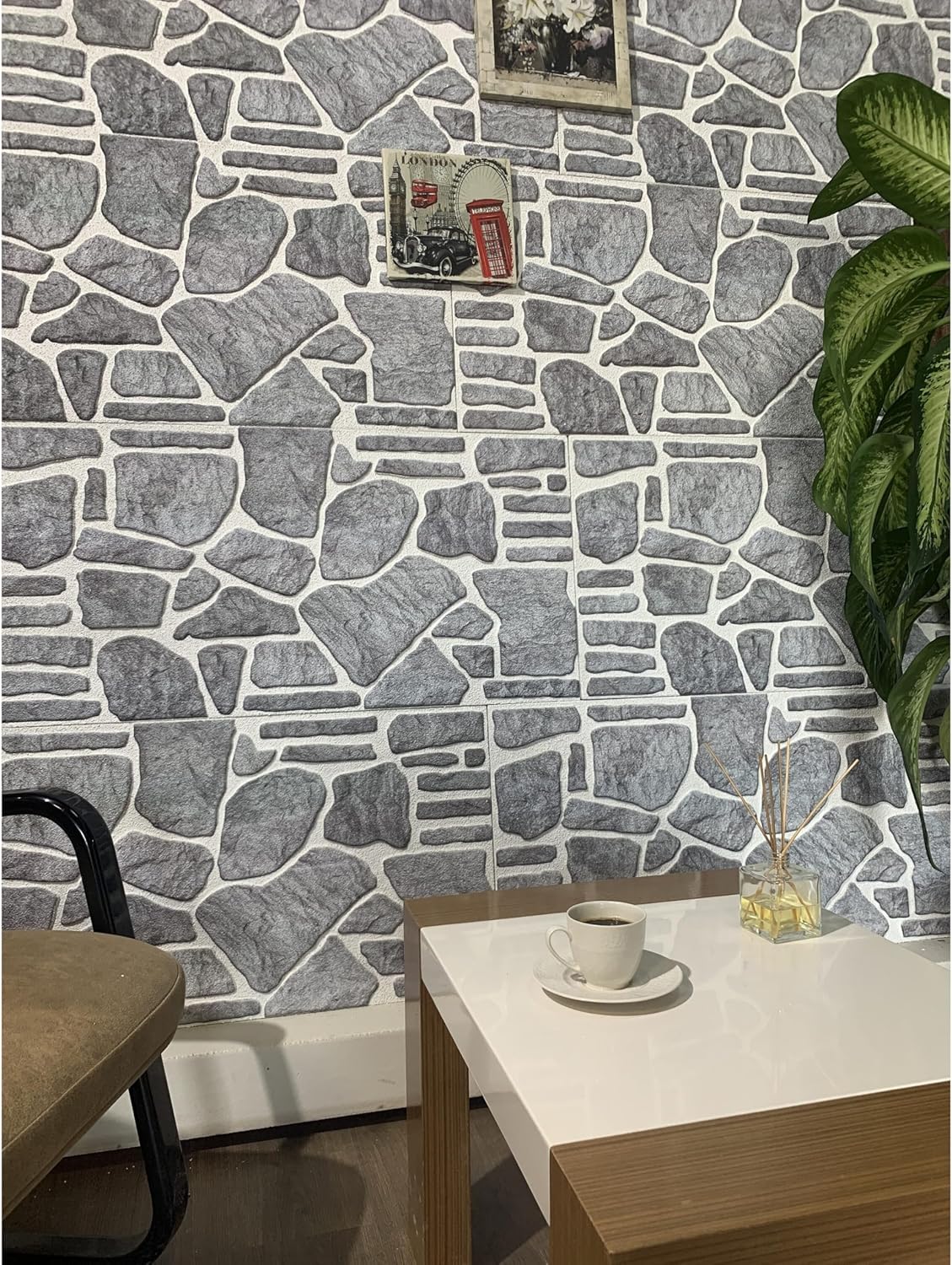 Bluish Grey White Faux Stone 3D Wall Panels, 54 sq ft, 40" x 20", Pack of 10 Q279