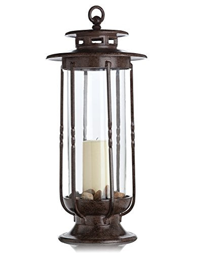 Large Decorative Hurricane Lantern Glass Candle Holder Cast Iron N721