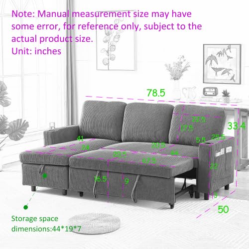 Light Grey Fabric Modular Sectional Sofa with Pullout Bed and Storage Chaise Y300