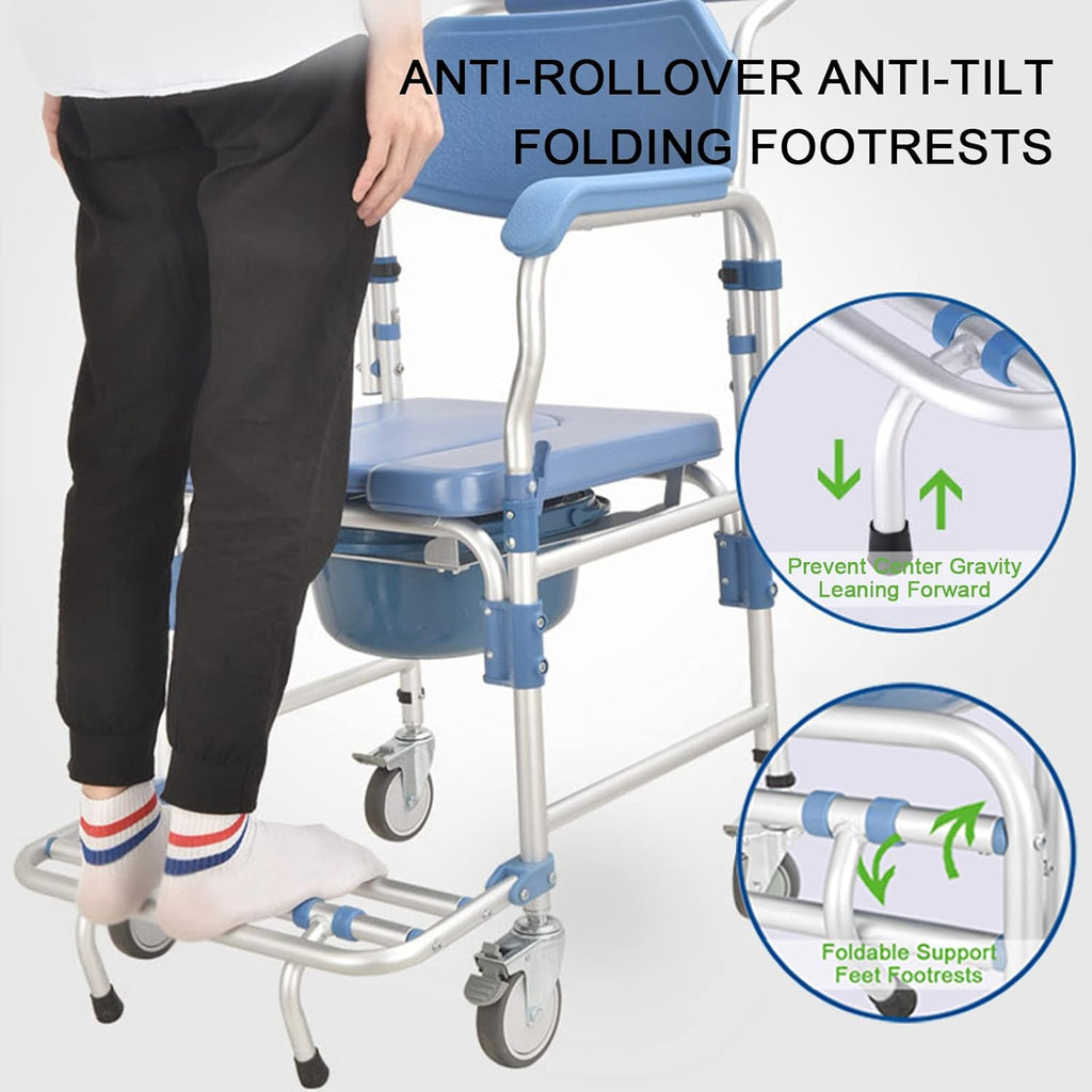 Rolling Showerchair with Built-in Toilet, 4 Wheel Brakes B5528