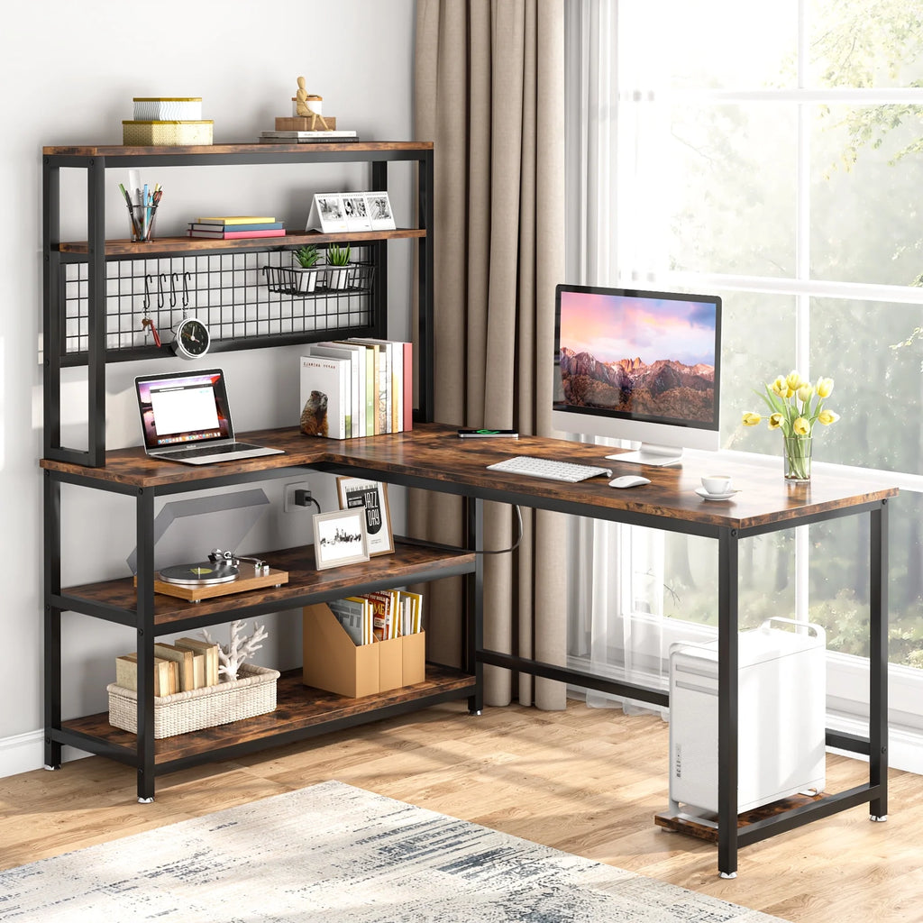 55" Computer Desk with Hutch & Bookshelf (Brown) A8107