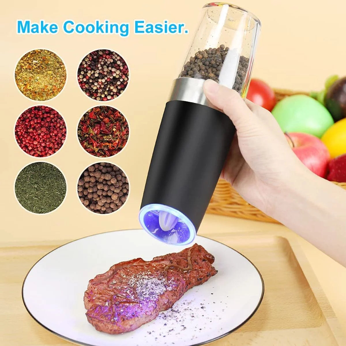 2 Pack Electric Salt and Pepper Grinder Set with Adjustable Coarseness D33947