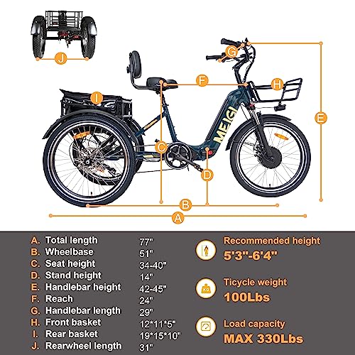 3 Wheel Electric Bicycle 750W Motor 48V 13AH Battery Foldable 24" Tire Electric Cruiser Tricycle M987827