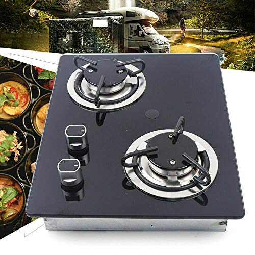 2 Burner Built-In RV Cooktop Stove with Tempered Glass Stainless Steel A421