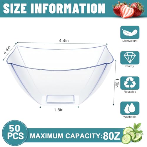50 Pack Plastic Clear Serving Bowls 8 Ounce V9774