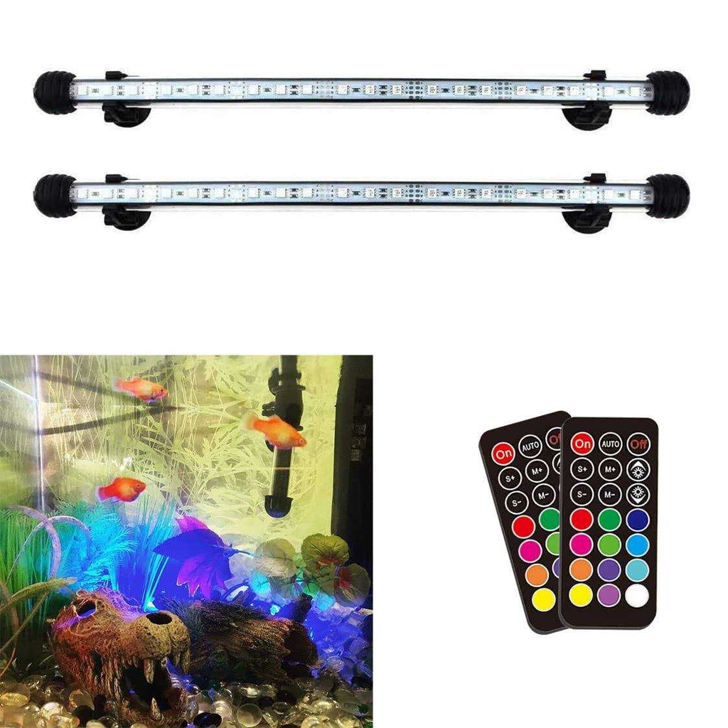 LED Aquarium Light 2 Pack 15 inches Fish Tank Light RGB Color Submersible Crystal Glass Lights C998