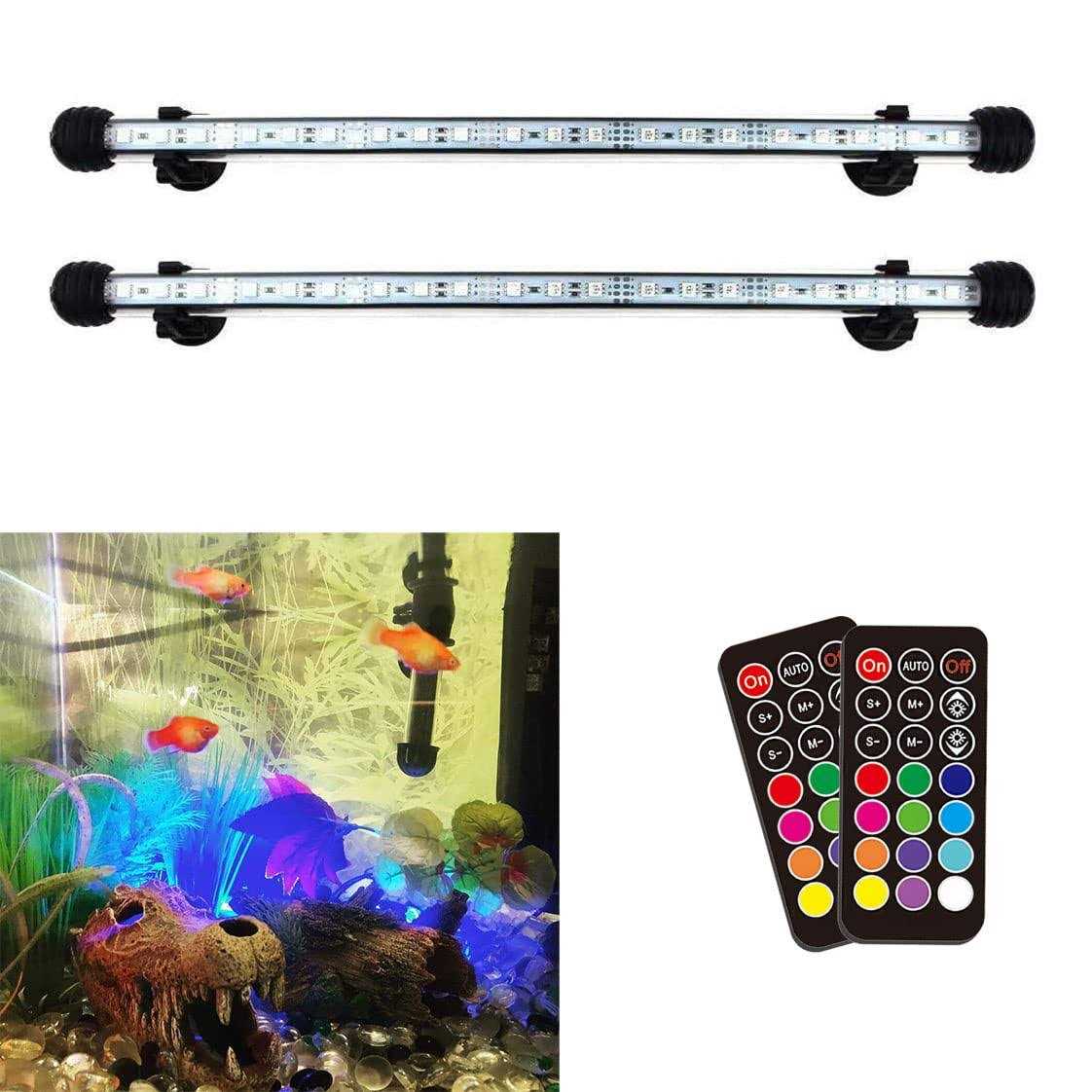 LED Aquarium Light 2 Pack 15 inches Fish Tank Light RGB Color Submersible Crystal Glass Lights C998
