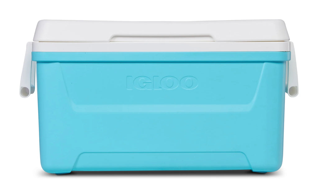48 QT Hard-Sided Ice Chest Cooler, Aqua Blue and White R96175