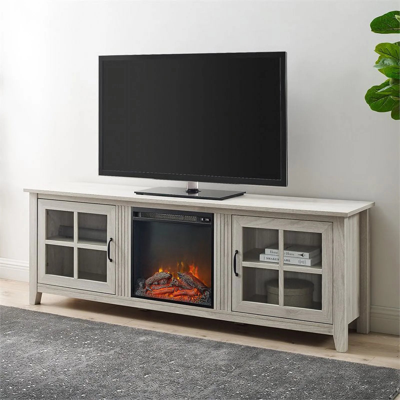 70" Glass Door TV Console with Electric Fireplace E809