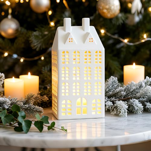 White Ceramic Christmas Village House with Lights G779