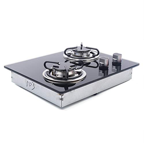 2 Burner Built-In RV Cooktop Stove with Tempered Glass Stainless Steel A421
