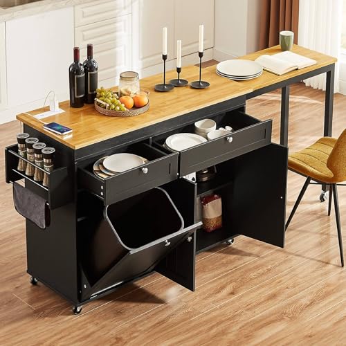 White Mobile Kitchen Island with Extendable Dining Table W872829
