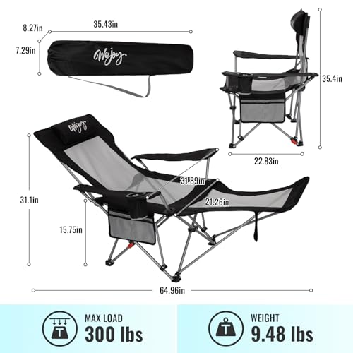 2-in-1 Reclining Camping Chair with Footrest Folding Lounge Chair with Adjustable Backrest U94600