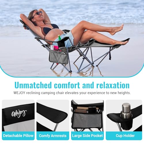 2-in-1 Reclining Camping Chair with Footrest Folding Lounge Chair with Adjustable Backrest U94600