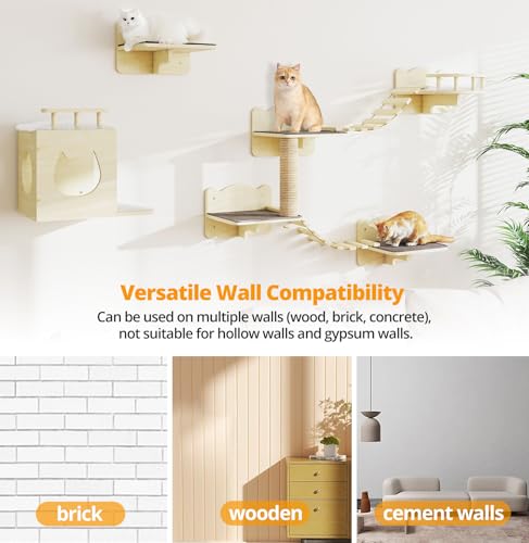 Cat Wall Shelves Set of 5 Wooden Shelves with Scratching Post H9199