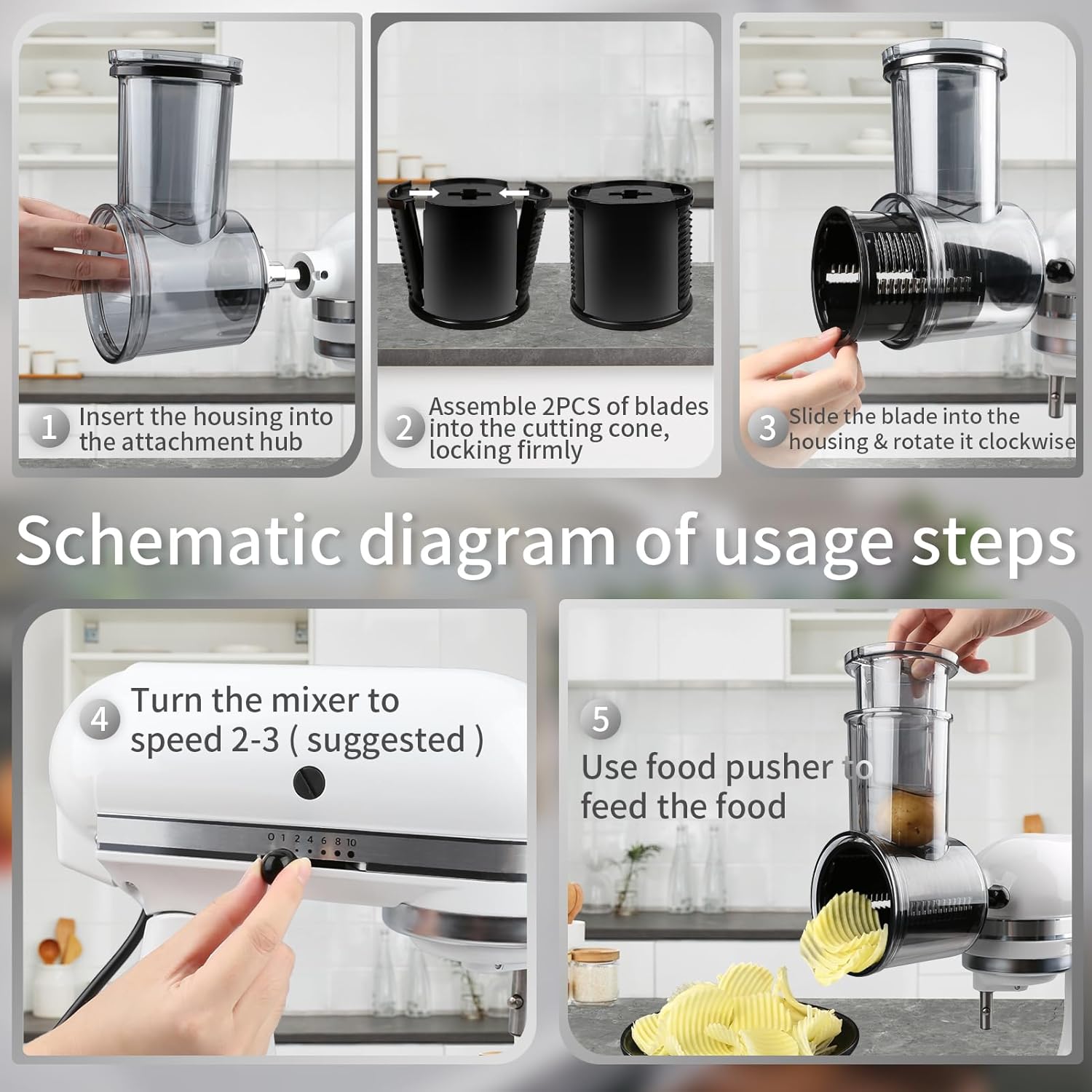 Slicer Shredder Attachments for KitchenAid Stand Mixers with 5 Blades N3036