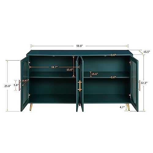 Navy Blue 4-Door Wood Storage Sideboard Cabinet with Gold Metal Legs C5592