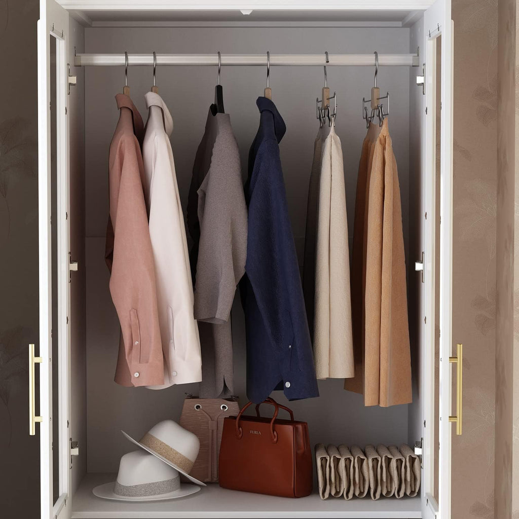 White Wooden Wardrobe Armoire with 2 Glass Doors, 3 Drawers & Hanging Rod P509
