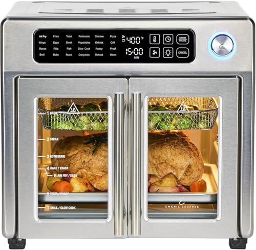 Extra Large French Door Air Fryer Toaster Oven Combo, Stainless Steel, 26QT Capacity X901583
