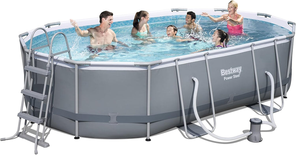 Oval Frame Swimming Pool Set Dark Grey 488 x 305 x 107 cm with Filter Pump Y53532