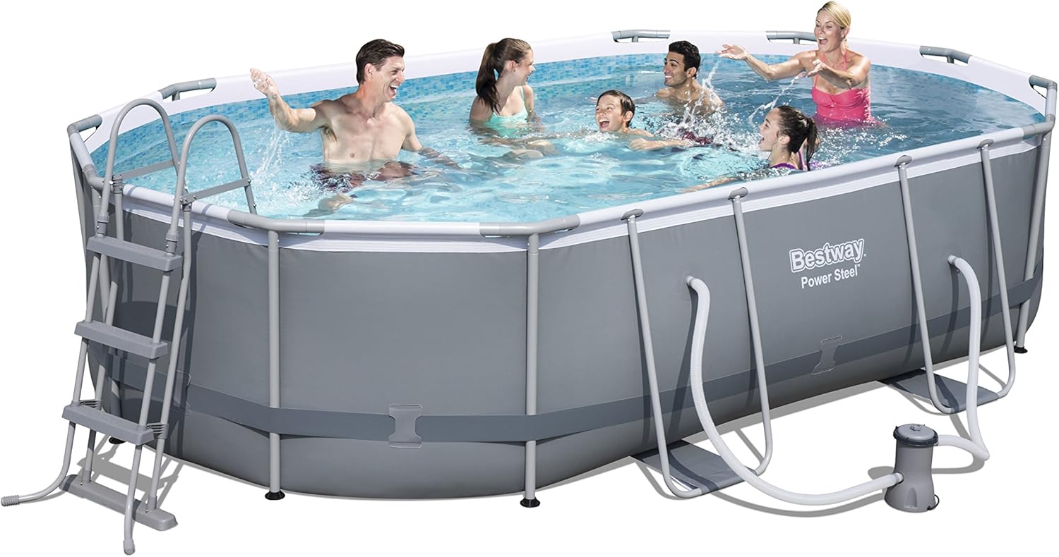 Oval Frame Swimming Pool Set Dark Grey 488 x 305 x 107 cm with Filter Pump Y53532