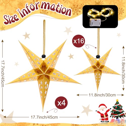 20 Set Christmas Paper Star Shape Lantern 2 Size 17.7 11.8 Hanging Ornaments with 20 LED Light White L146846