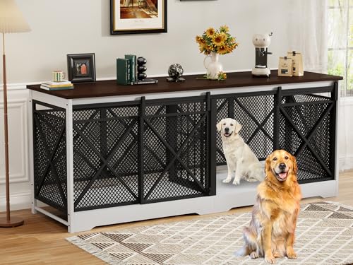 Grey Extra Large Double Dog Crate Furniture with Removable Divider Z799