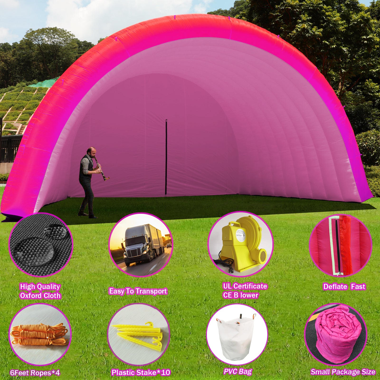 Rose Red Portable Inflatable Arch Tent 26.2×14.8×13.1FT K32634