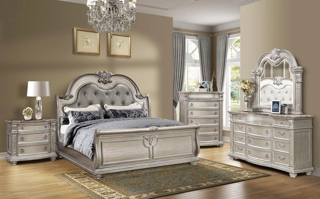 Antique Platinum Sleigh Queen Bedroom Set 5P Z322803