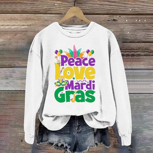 Mardi Gras Costume Letter Printed Round Neck Long Sleeve Top Tunic Tops K98792