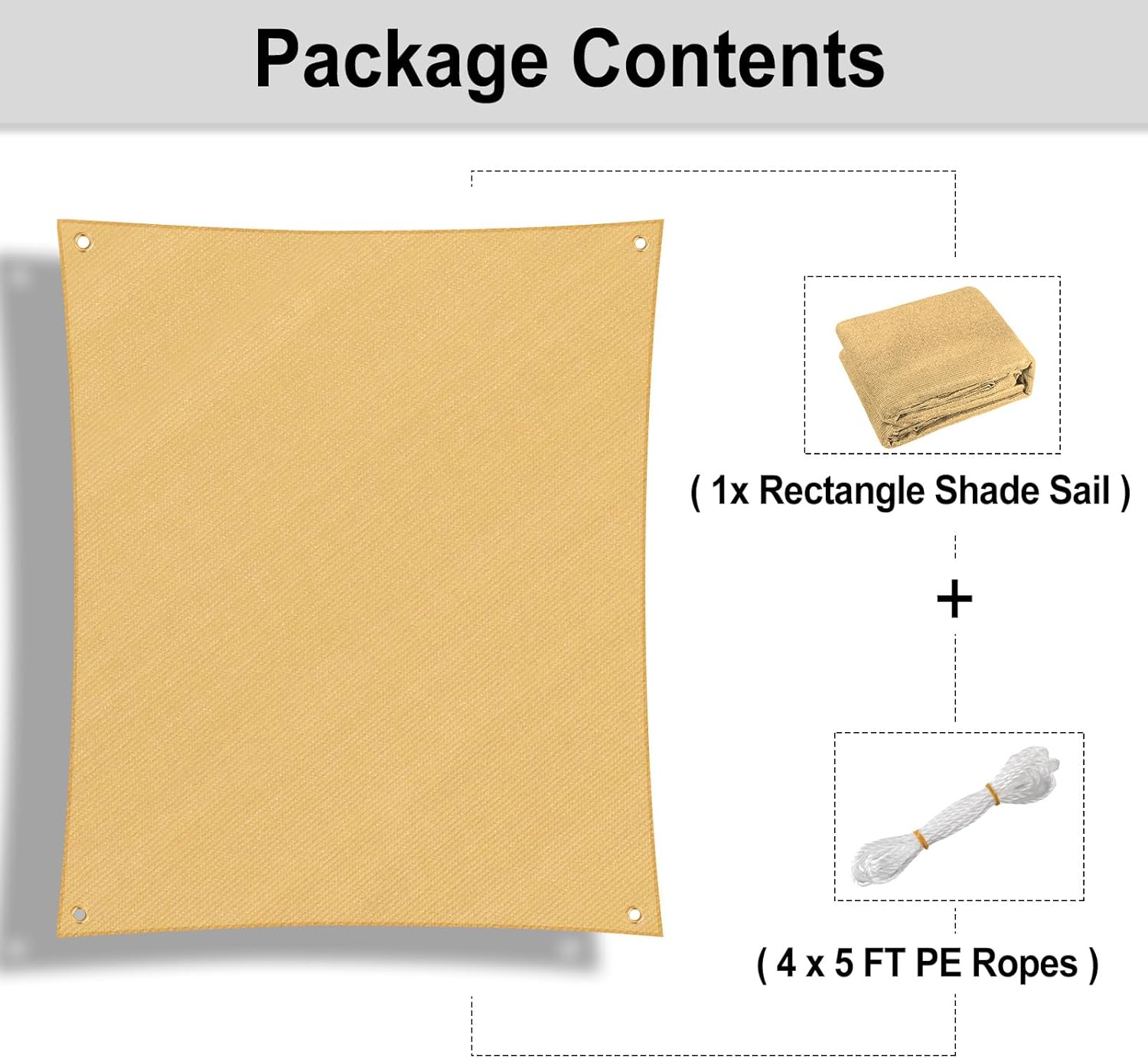 Rectangle Sun Shade Sails 5 x 8 ft Sand U3495