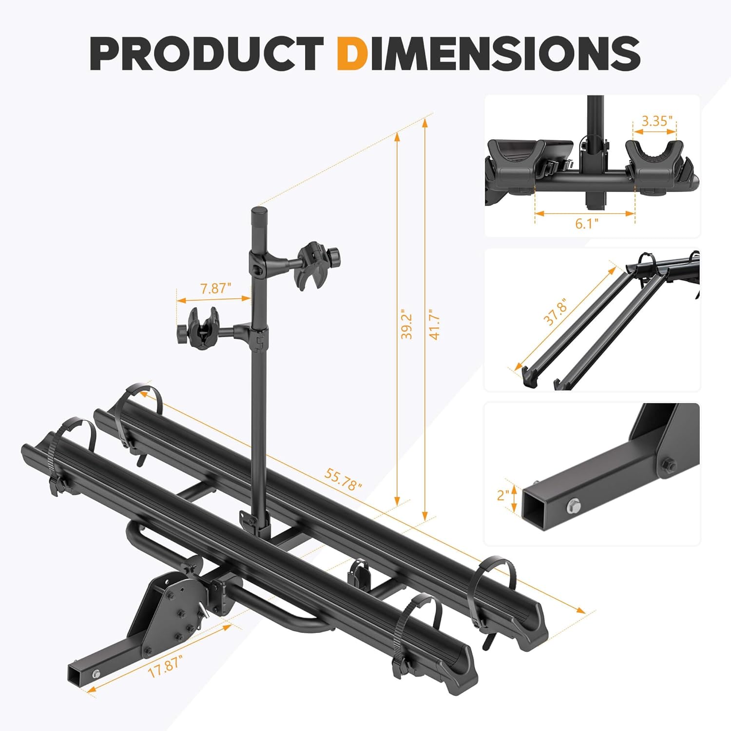 2'' Hitch Mounted Lockable Bike Rack with Ramp, 200lbs Capacity Foldable Platform B2537