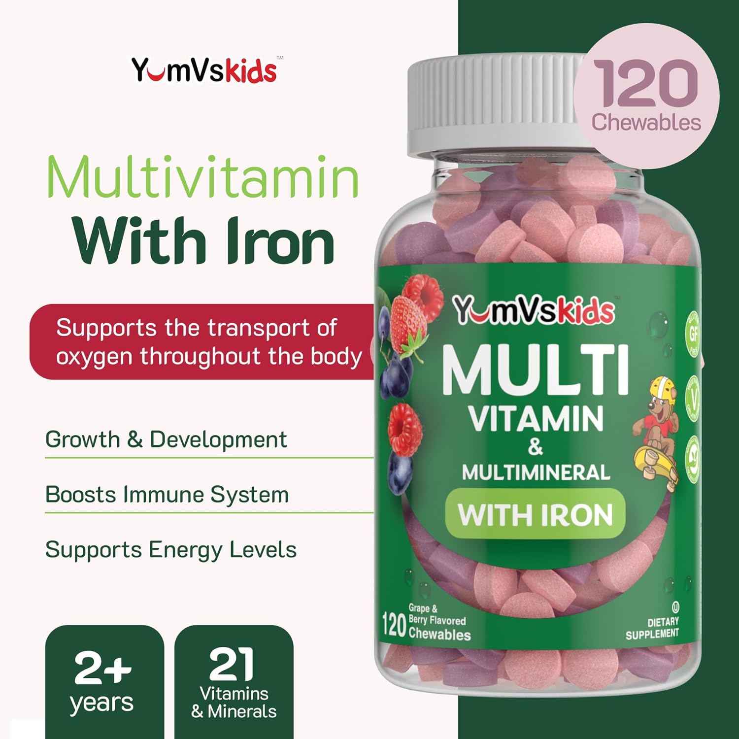 Kids Chewable Multivitamin with Iron, 120 Tablets C209