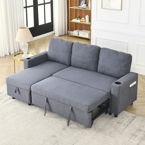 Light Grey Fabric Modular Sectional Sofa with Pullout Bed and Storage Chaise Y300