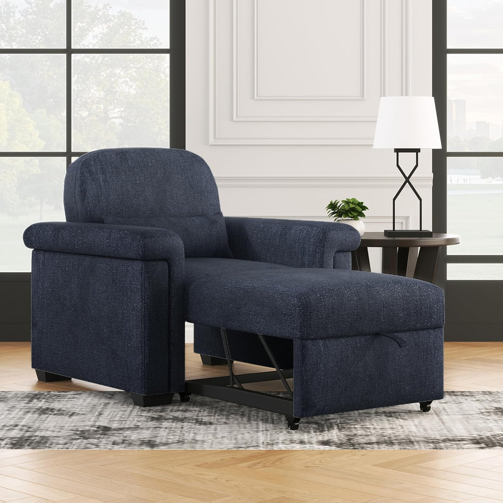 Dark Blue 3 in 1 Convertible Sleeper Chair Sofa Bed with Pillow H6376