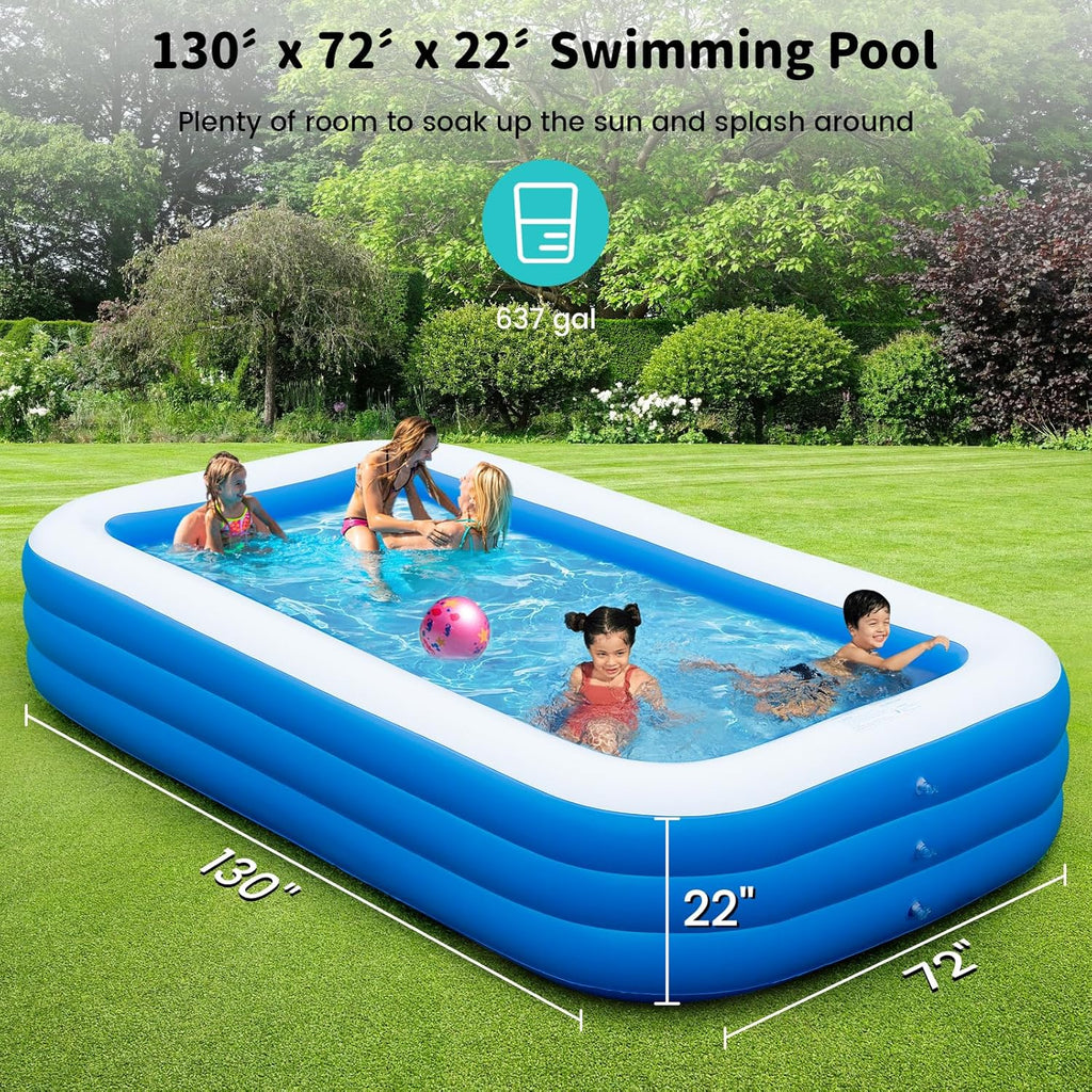 Extra Large Inflatable Pool 130"x 72" x 22" Oversized Blow Up Pool with Pump Q400375