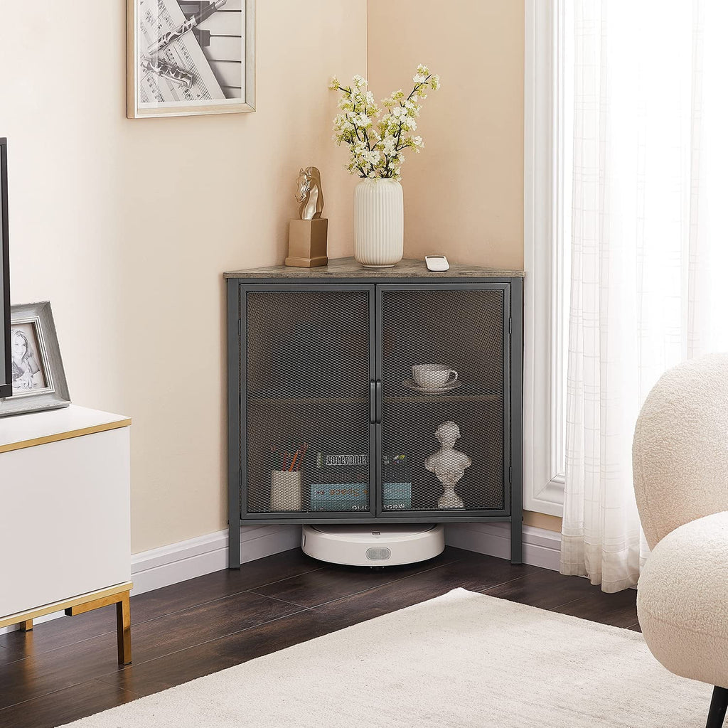 Brown and Black Corner Cabinet with Two Doors and Shelves Y65455