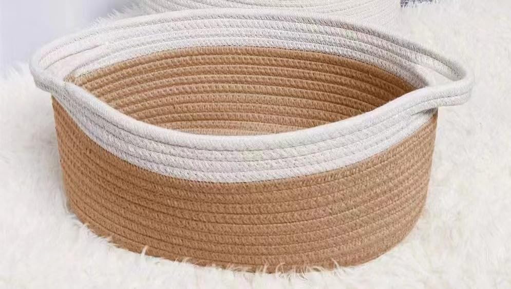 Cotton Rope Basket 12”x8”x5” with Handles, Light Brown U485252