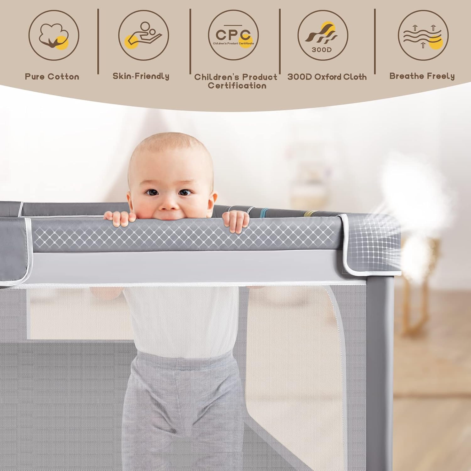 Extra Large Baby Playpen with Soft Breathable Mesh A4539