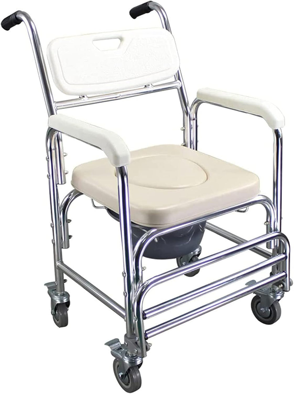 Shower Commode Chair with Wheels, 3 in 1 Shower Wheelchair with Anti Skid Arms 4 Locking Casters Detachable Bucket Shower Chair J85147