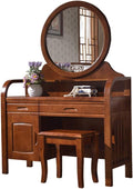 Vanity Table Set with Padded Stool Oval Mirror Drawers 3pc Set E7731