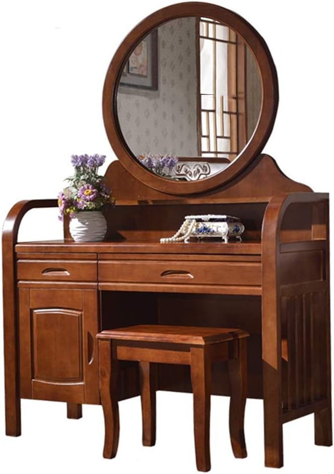 Vanity Table Set with Padded Stool Oval Mirror Drawers 3pc Set E7731